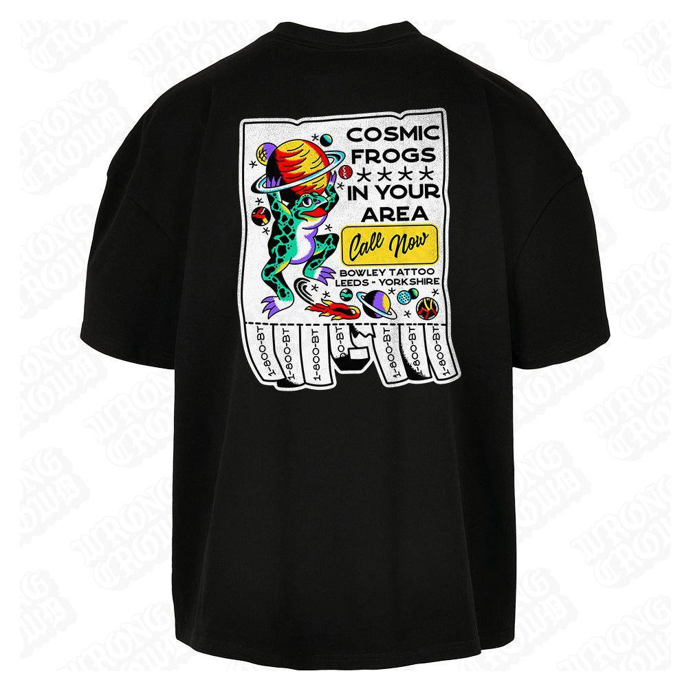 Cosmic Frogs In Your Area | Oversized Black T-Shirt - Wrong Crowd Artist merch
