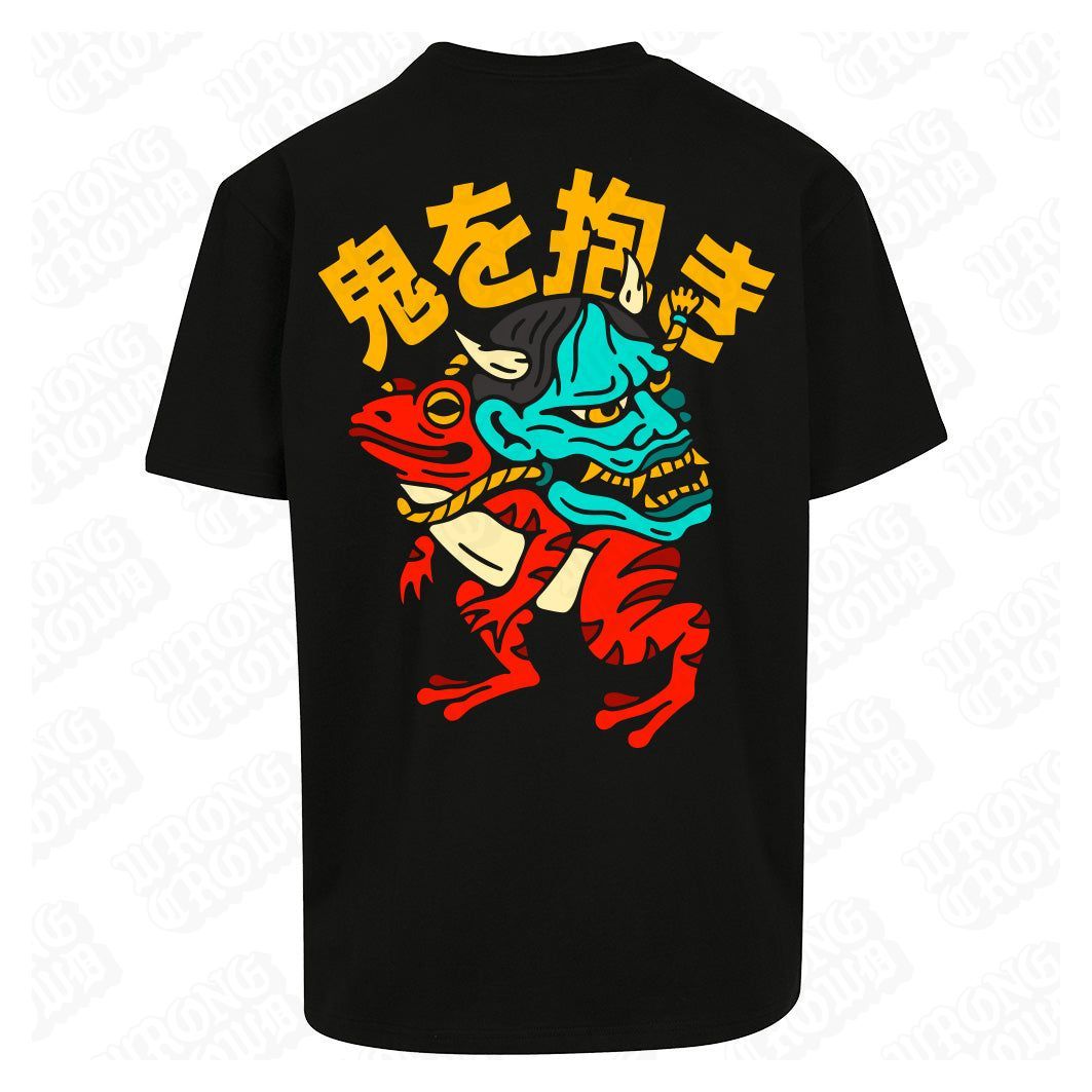 Hannya Frog | Oversized Black T-Shirt - Wrong Crowd Artist merch