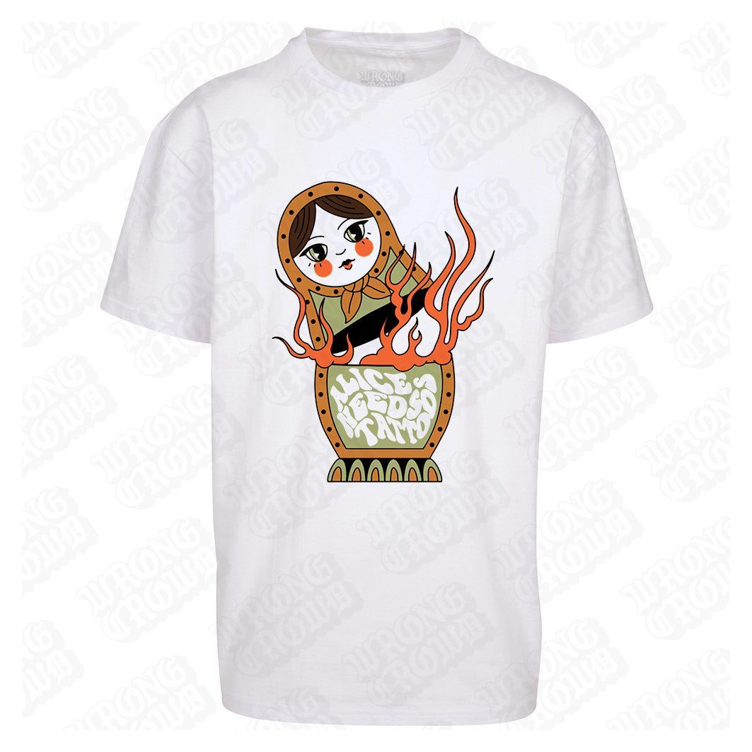 Russian Doll | Oversized White T-Shirt - Wrong Crowd Artist merch