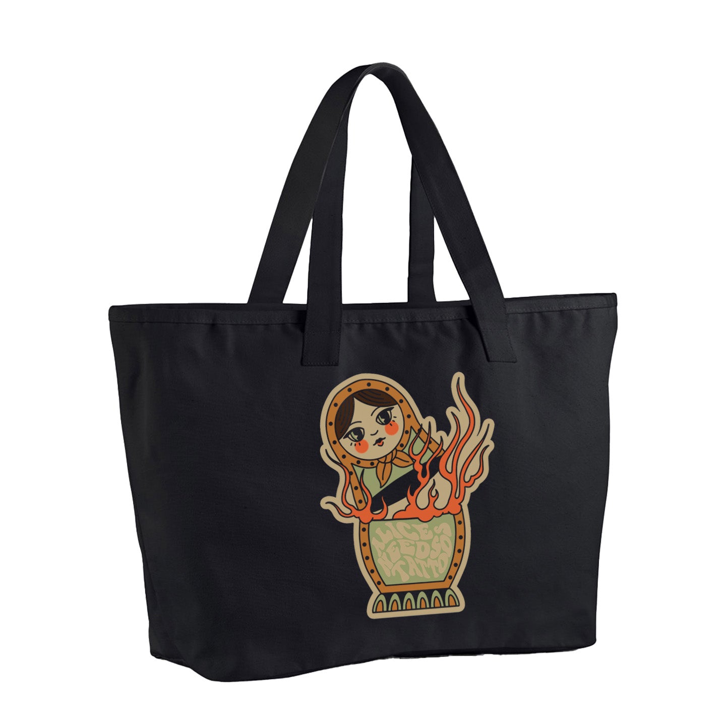 Russian Doll - Black Oversized Tote Bag