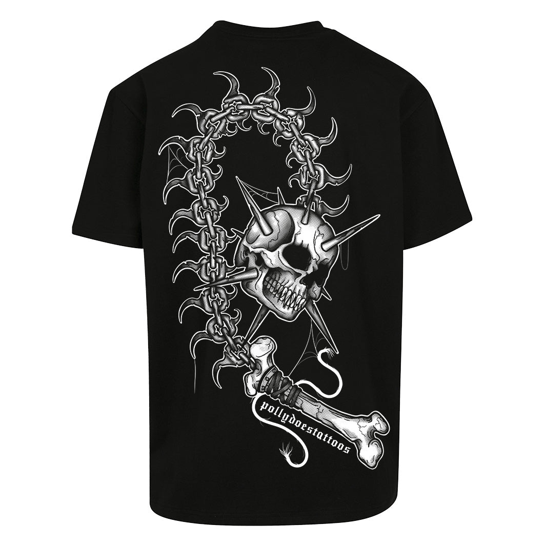 Skull Flail | Oversized Black T-Shirt - Wrong Crowd Artist merch