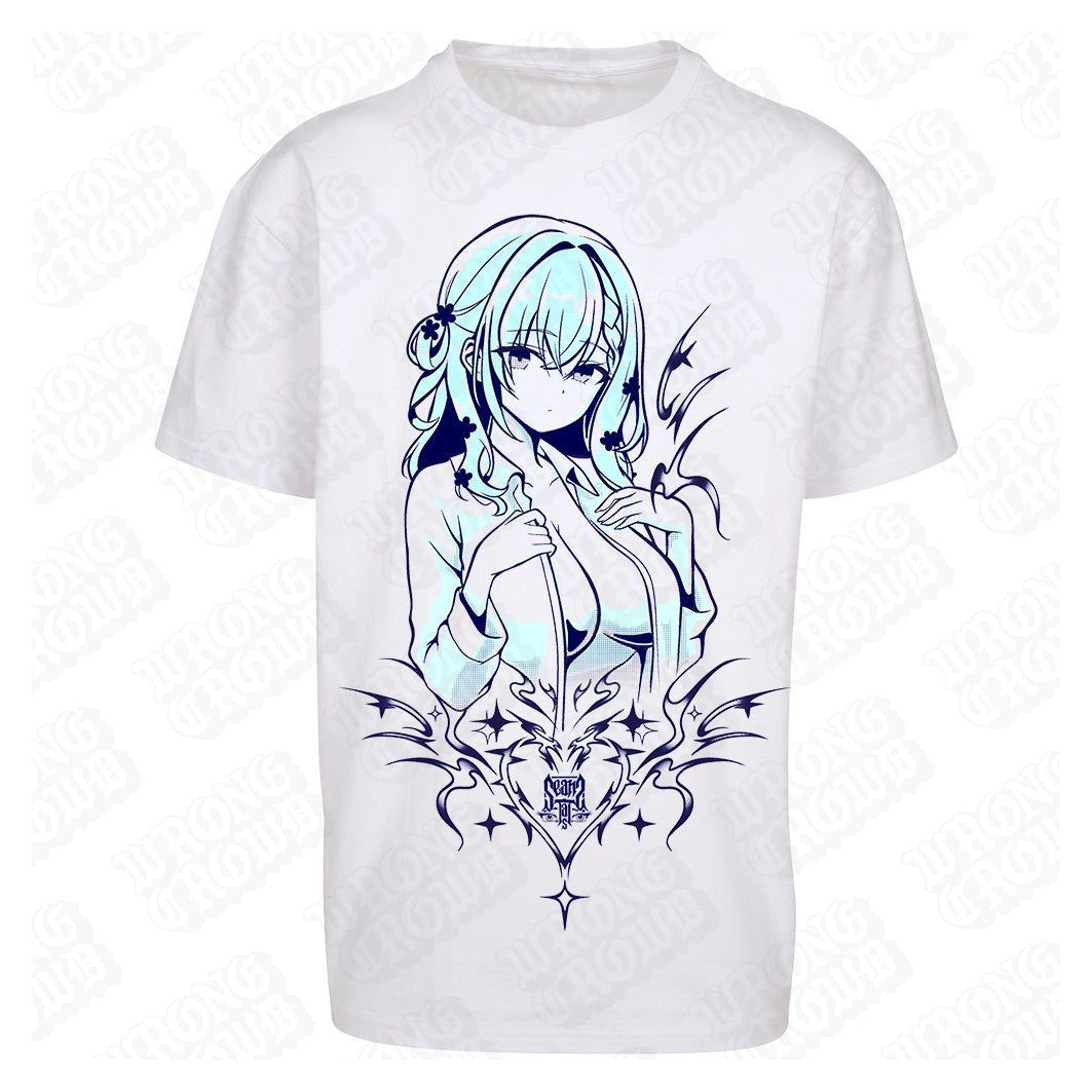 Vintage Anime Girl Blue | Oversized White T-Shirt - Wrong Crowd Artist merch