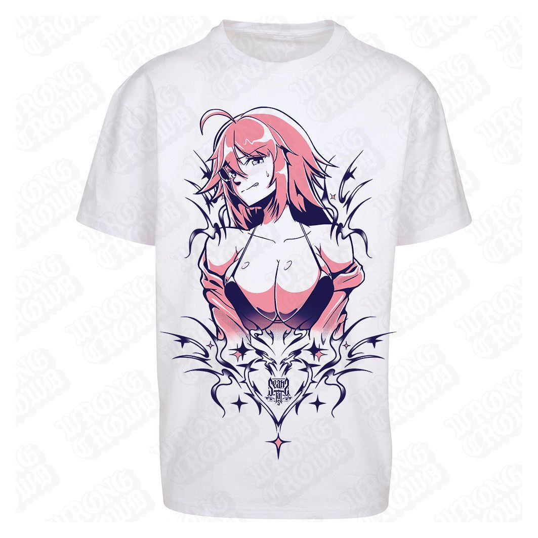 Vintage Anime Girl Pink | Oversized White T-Shirt - Wrong Crowd Artist merch