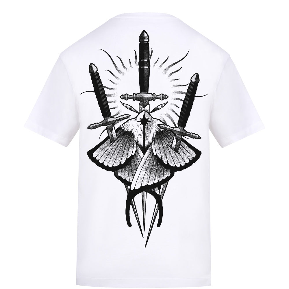Moth x Knives | White | Duzzer 180gsm Regular Fit T-Shirt
