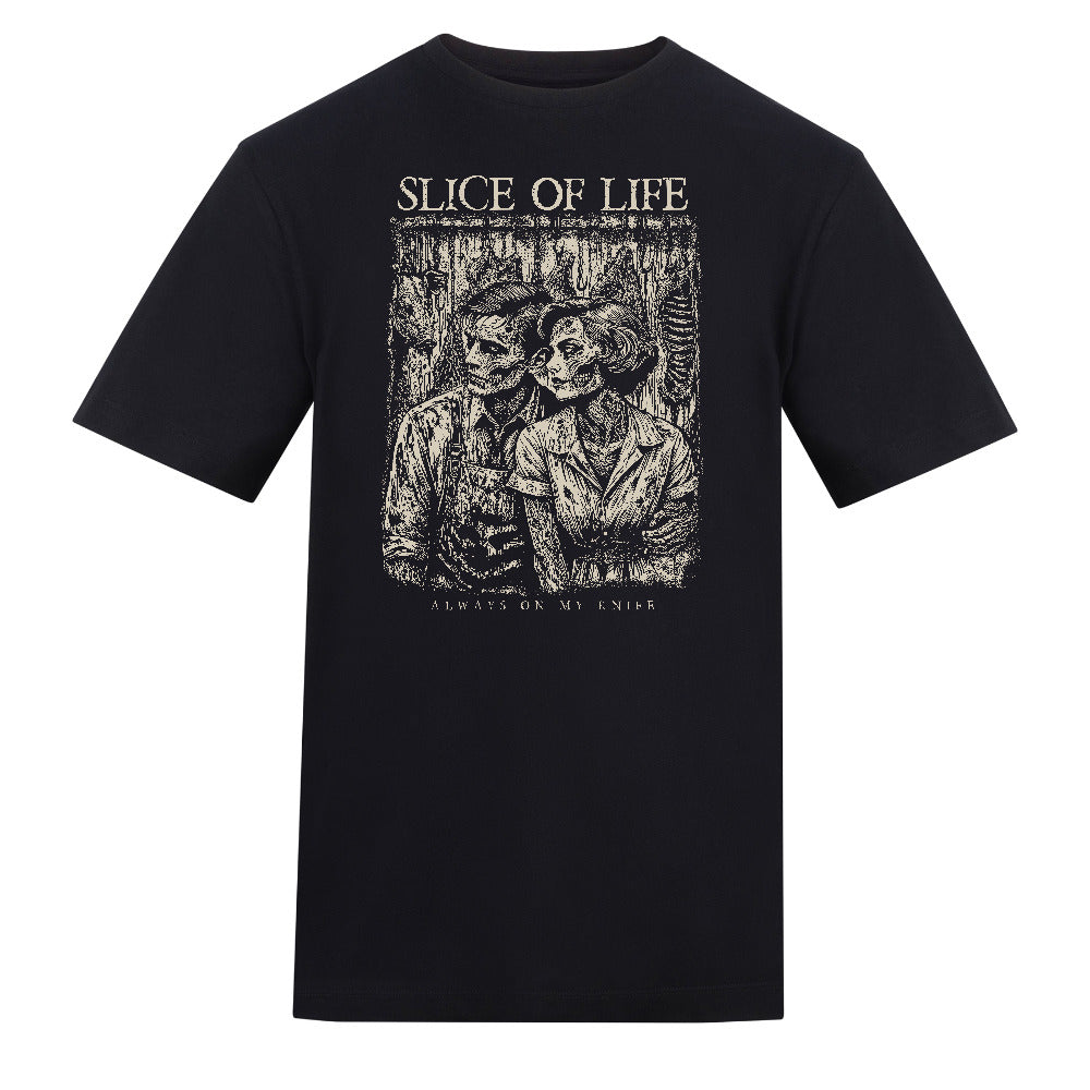 SLICE OF LIFE | Black | Duzzer 180gsm Regular Fit T-Shirt - Wrong Crowd Artist merch
