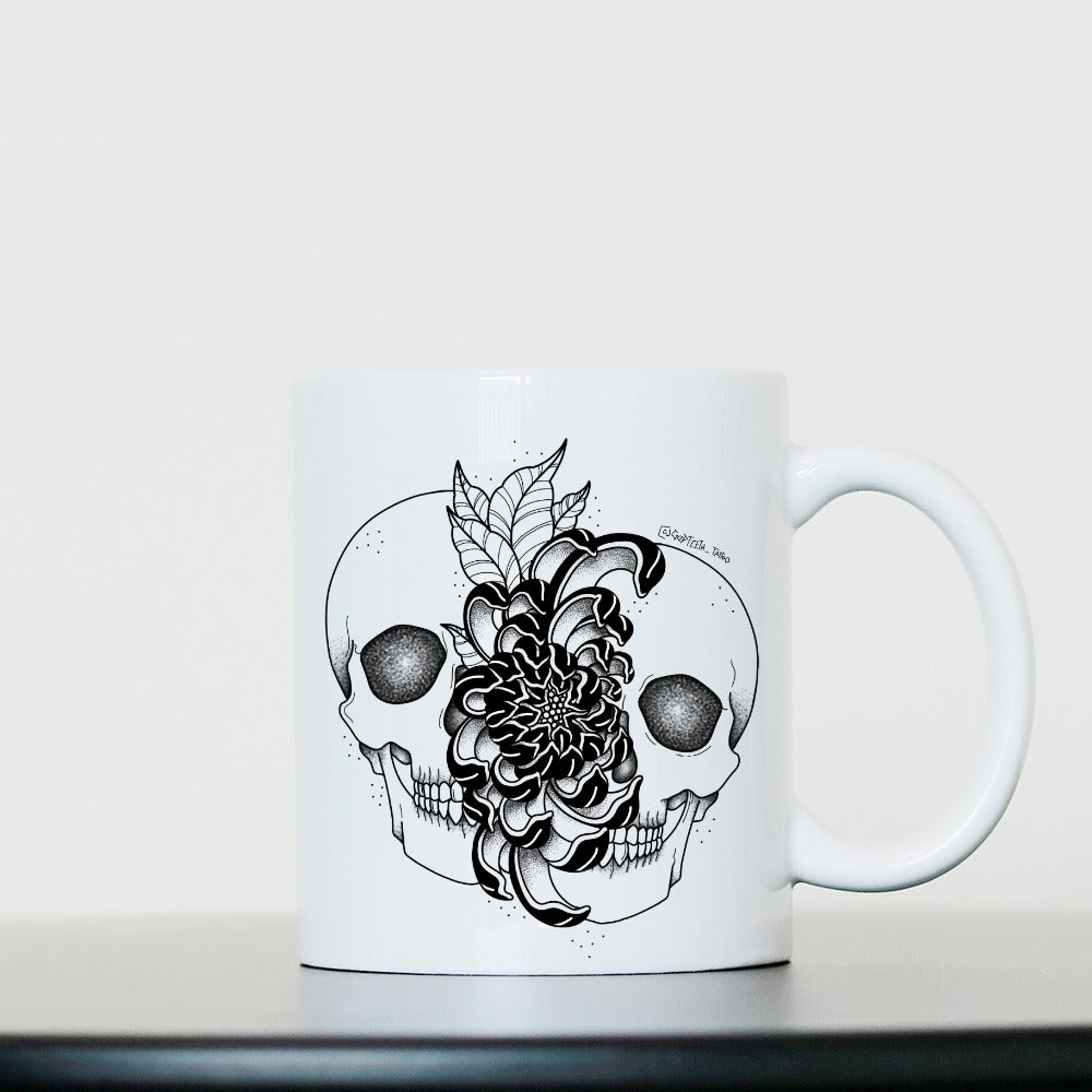 GODTEETH skullflower mug | White | 11oz Mug - Wrong Crowd Artist merch