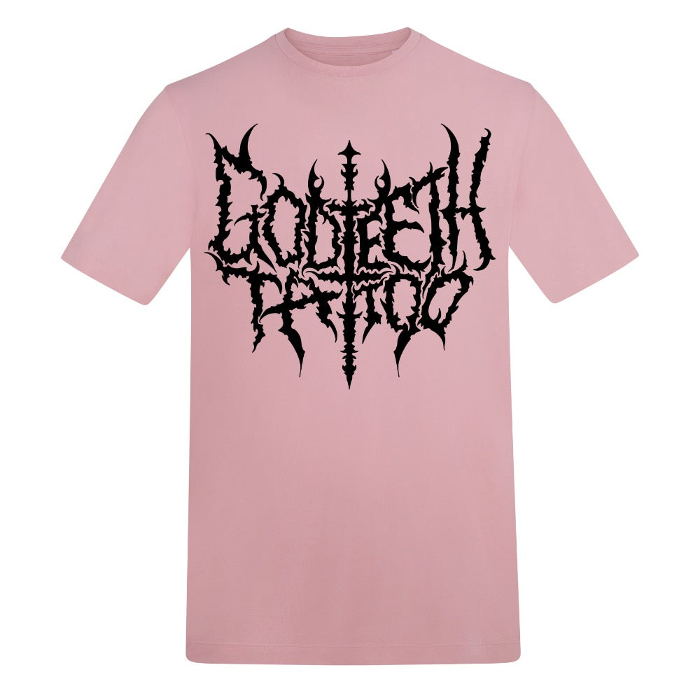 Metal logo & flail back | Baby Pink | Rizzer 150gsm Regular Fit T-Shirt - Wrong Crowd Artist merch