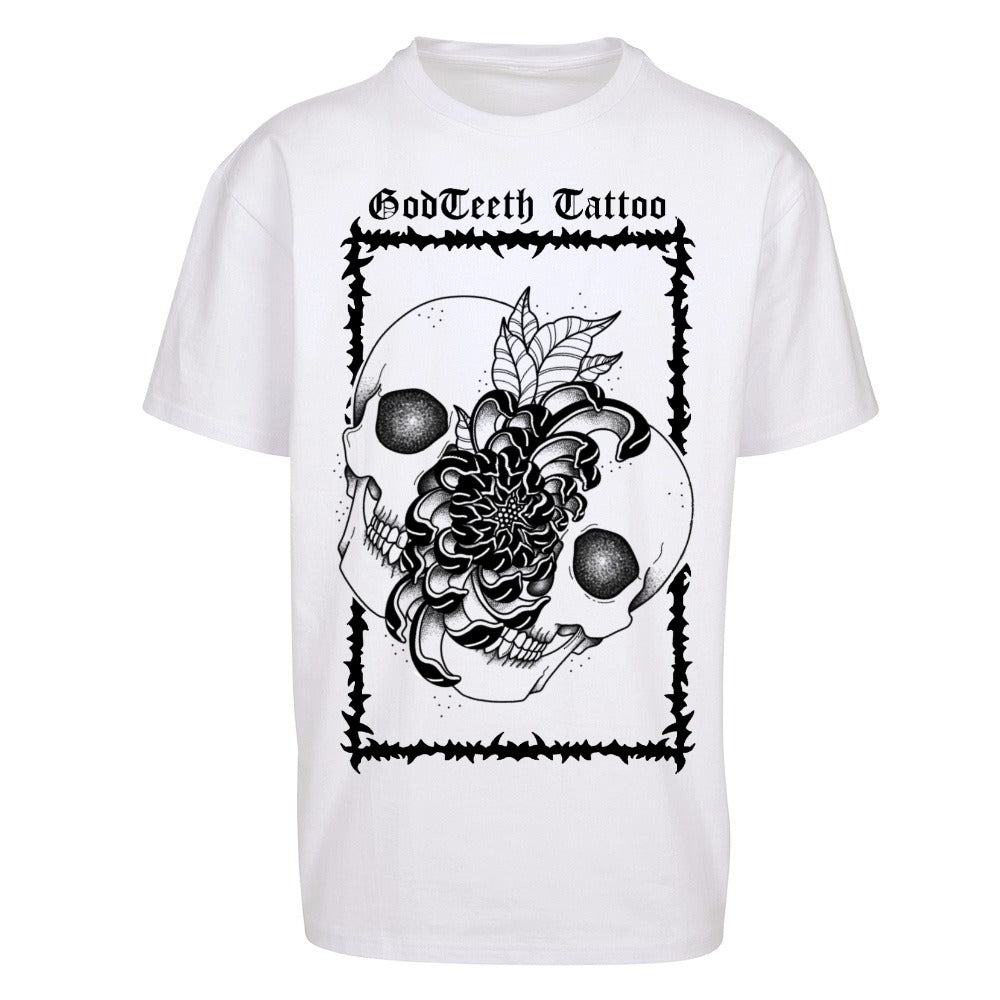 Oversized Skullflower border | White | Oversized T-Shirt