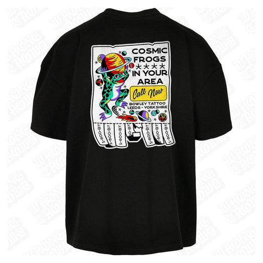Cosmic Frogs In Your Area | Oversized Black T-Shirt - Wrong Crowd Artist merch