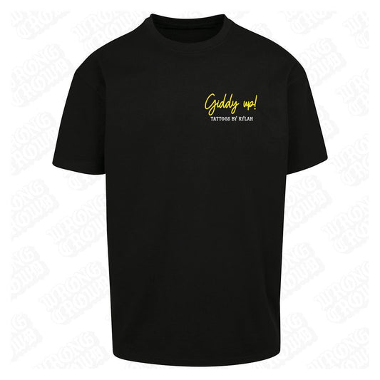 Giddy Up | Oversized Black T-Shirt - Wrong Crowd Artist merch