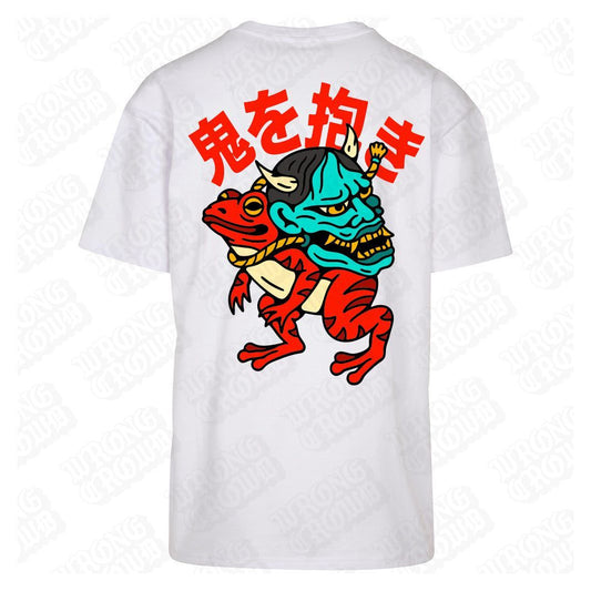 Hannya Frog | Oversized White T-Shirt - Wrong Crowd Artist merch