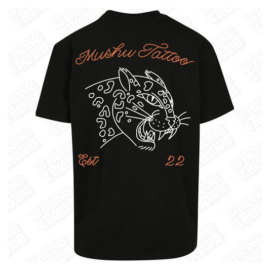 Leopard Orange | Oversized Black T-Shirt