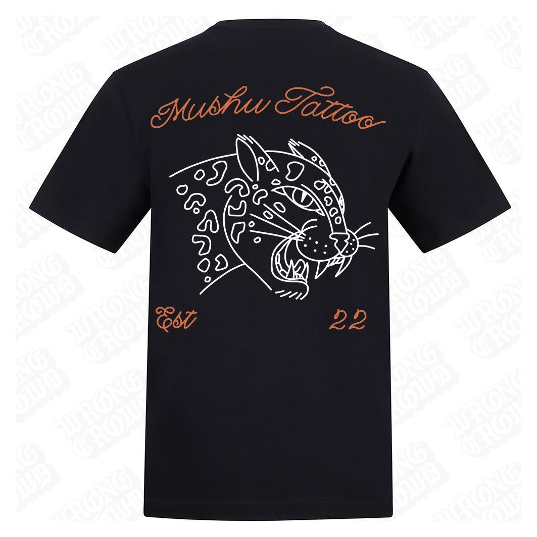 Leopard Orange | Regular Fit Black T-Shirt
