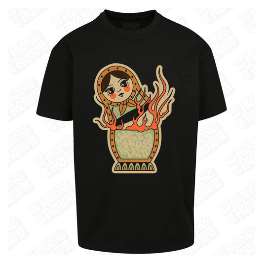 Russian Doll | Oversized Black T-Shirt - Wrong Crowd Artist merch