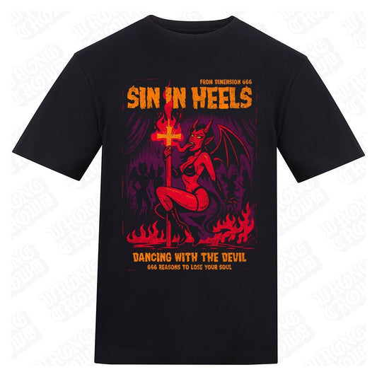 Sin In Heels  | Regular Fit Black T-Shirt