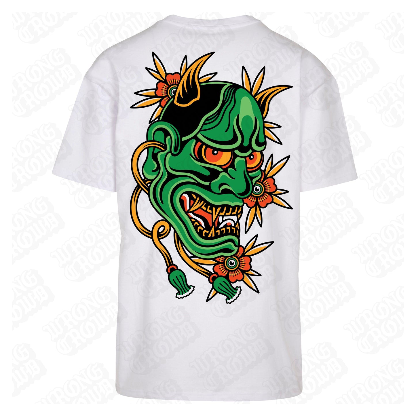 Hannya | Oversized White T-Shirt - Wrong Crowd Artist merch