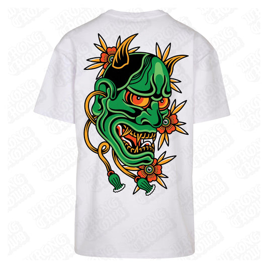 Hannya | Oversized White T-Shirt - Wrong Crowd Artist merch