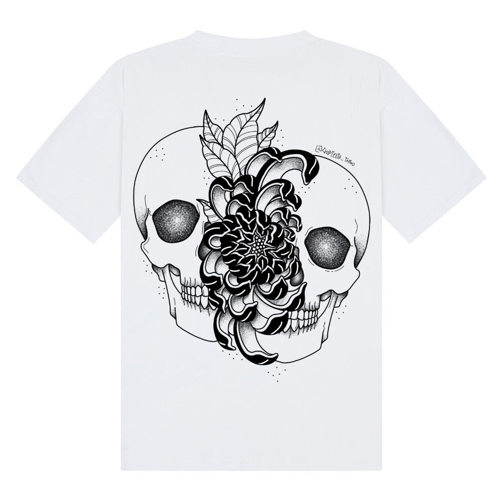 Oversized skullflower back | White | Breezer 180gsm Oversized T-Shirt - Wrong Crowd Artist merch