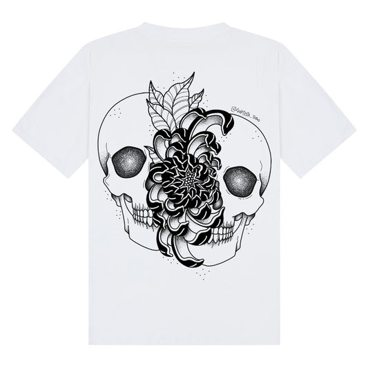 Oversized skullflower back | White | Breezer 180gsm Oversized T-Shirt - Wrong Crowd Artist merch