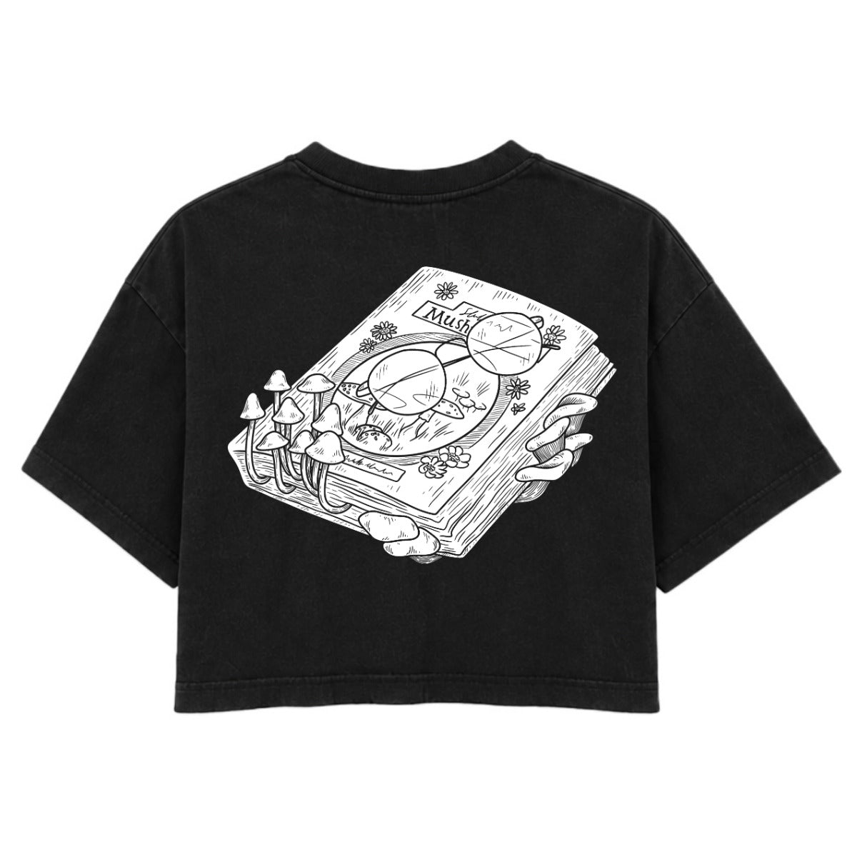 Mushroom Study | Washed Black | Rogue Womens 220gsm Washed Cropped Tee