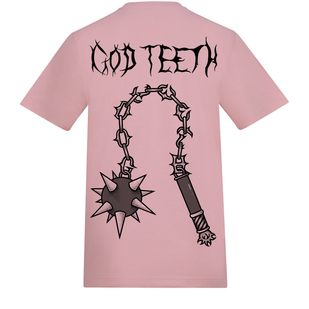 Metal logo & flail back | Baby Pink | Rizzer 150gsm Regular Fit T-Shirt - Wrong Crowd Artist merch