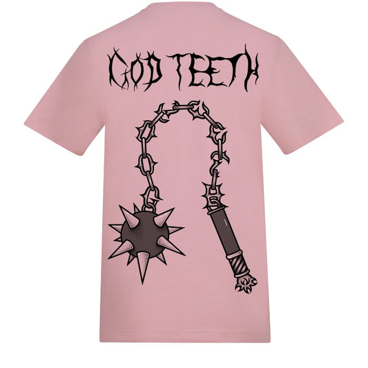 Metal logo & flail back | Baby Pink | Rizzer 150gsm Regular Fit T-Shirt - Wrong Crowd Artist merch