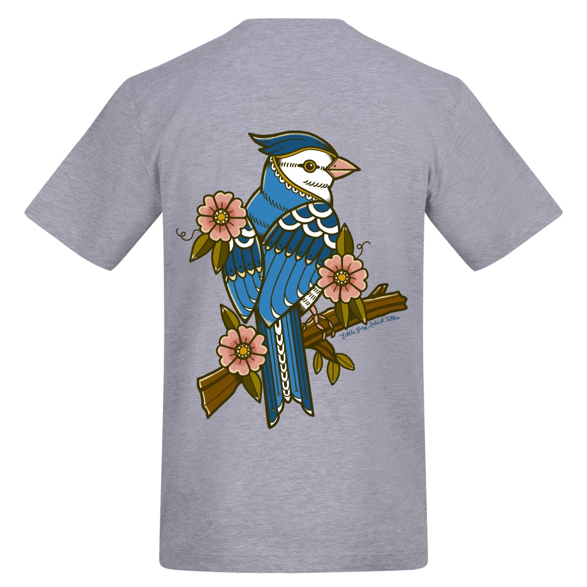Floral Bird T-Shirt | Heather Grey | Duzzer 180gsm Regular Fit T-Shirt