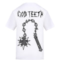 Metal logo & flail back | White | Rizzer 150gsm Regular Fit T-Shirt - Wrong Crowd Artist merch