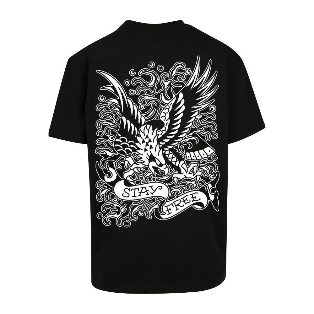 White eagle tee | Black | Dunker 240gsm Oversized T-Shirt - Wrong Crowd Artist merch