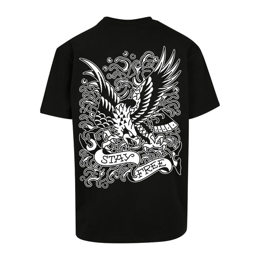 White eagle tee | Black | Dunker 240gsm Oversized T-Shirt - Wrong Crowd Artist merch