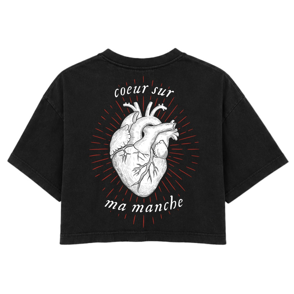 Heart on my Sleeve | Washed Black | Rogue Womens 220gsm Washed Cropped Tee