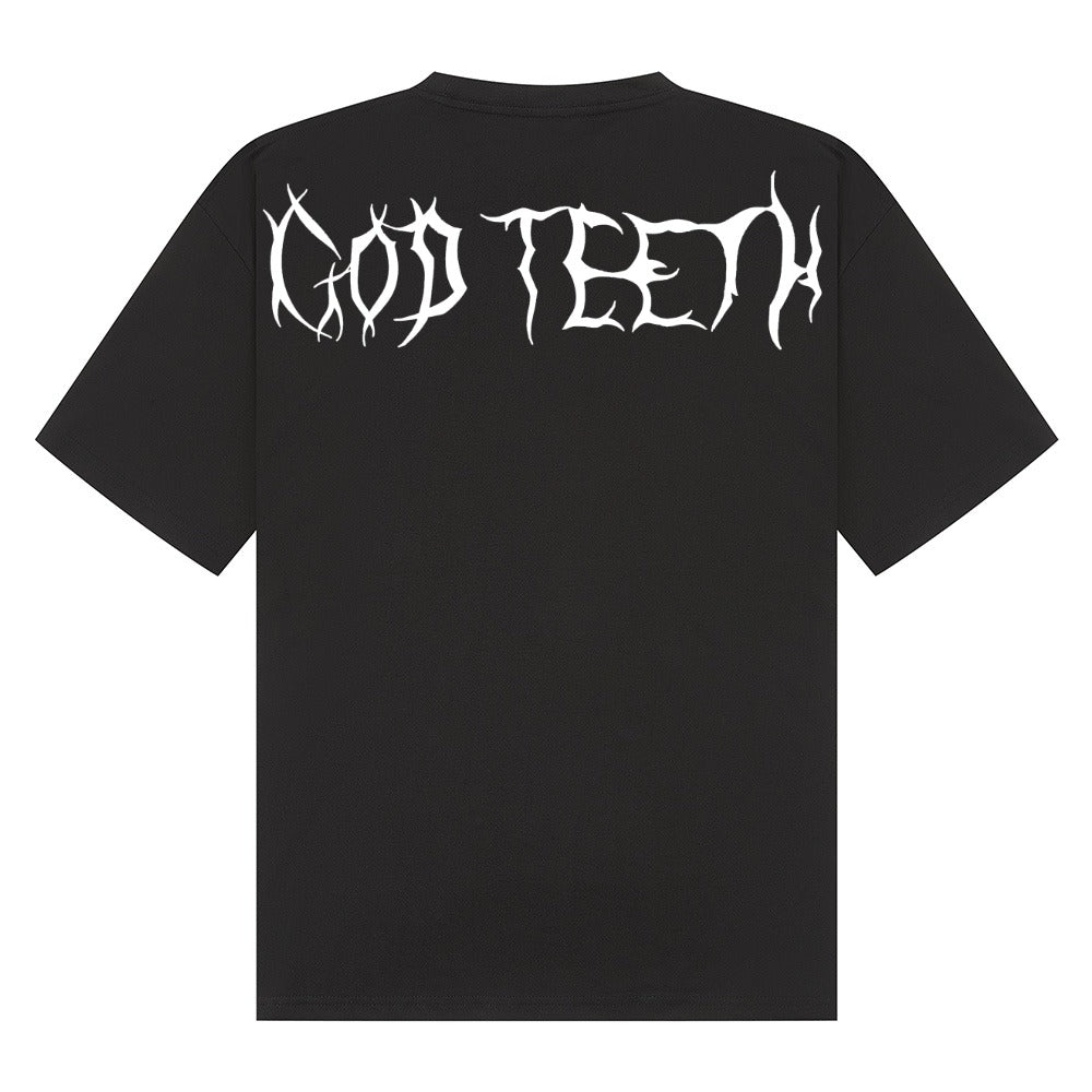 Oversized GODTEETH thorn tshirt | Black | Breezer 180gsm Oversized T-Shirt - Wrong Crowd Artist merch