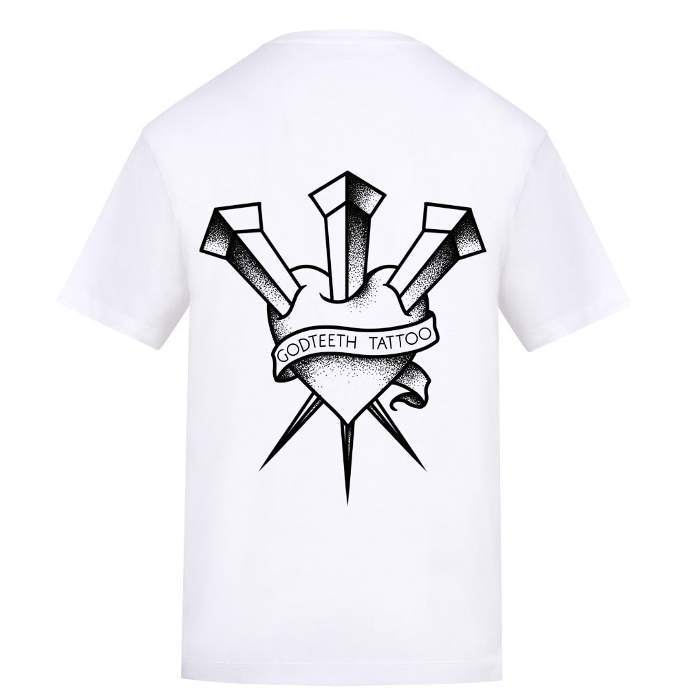 Logo and heart | White | Rizzer 150gsm Regular Fit T-Shirt - Wrong Crowd Artist merch