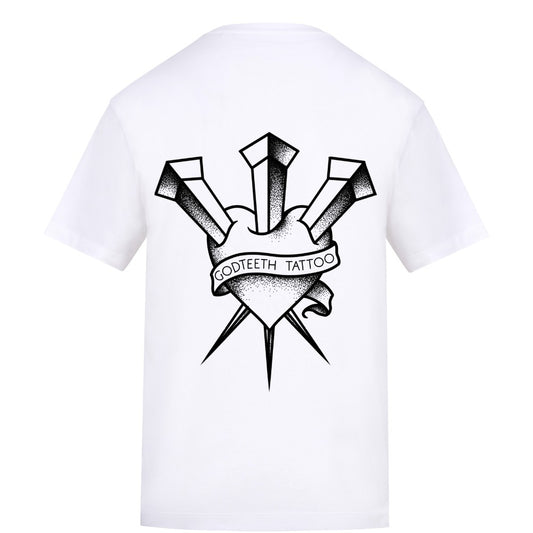 Logo and heart | White | Rizzer 150gsm Regular Fit T-Shirt - Wrong Crowd Artist merch