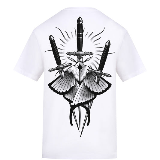 Moth x Knives | White | Duzzer 180gsm Regular Fit T-Shirt