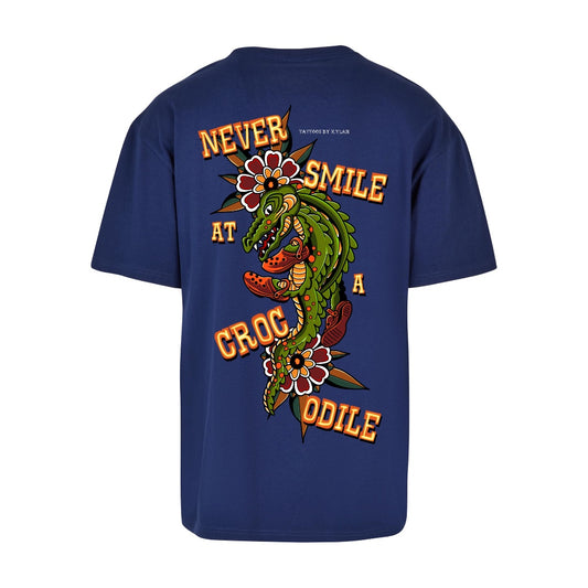 Never smile at a croc-odile | Dark Blue | Dunker 240gsm Oversized T-Shirt