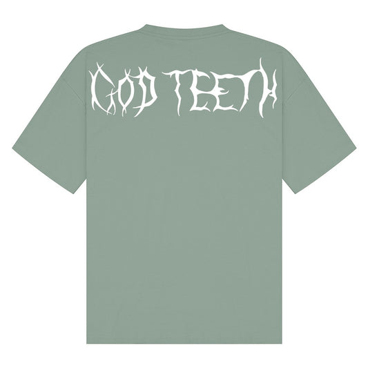 Oversized GODTEETH thorn tshirt | Sage | Breezer 180gsm Oversized T-Shirt - Wrong Crowd Artist merch