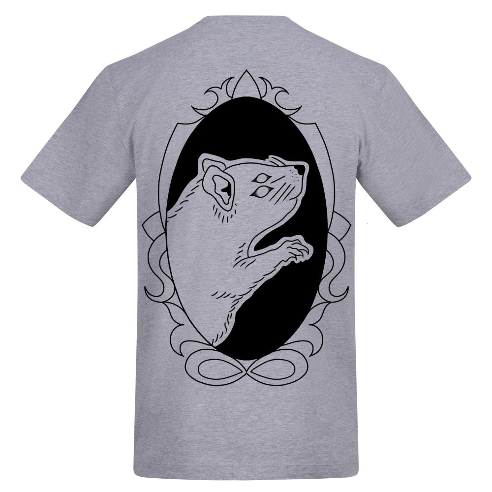 Logo with rat back | Heather Grey | Rizzer 150gsm Regular Fit T-Shirt - Wrong Crowd Artist merch