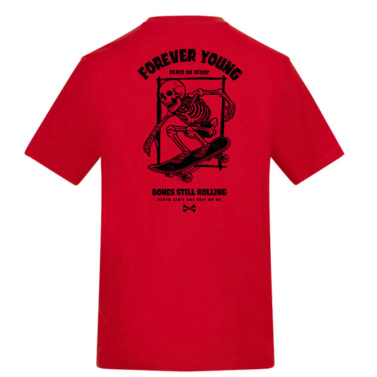 FOREVER YOUNG | Fire Red | Rizzer 150gsm Regular Fit T-Shirt - Wrong Crowd Artist merch