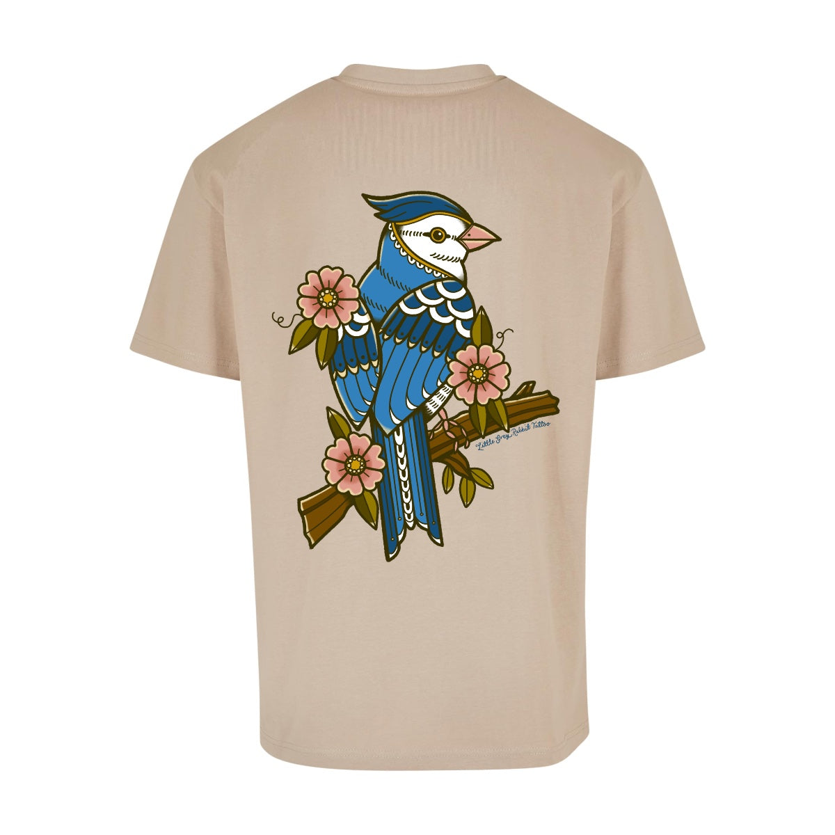 Floral Bird T-Shirt | Wet Sand | Dunker 240gsm Oversized T-Shirt