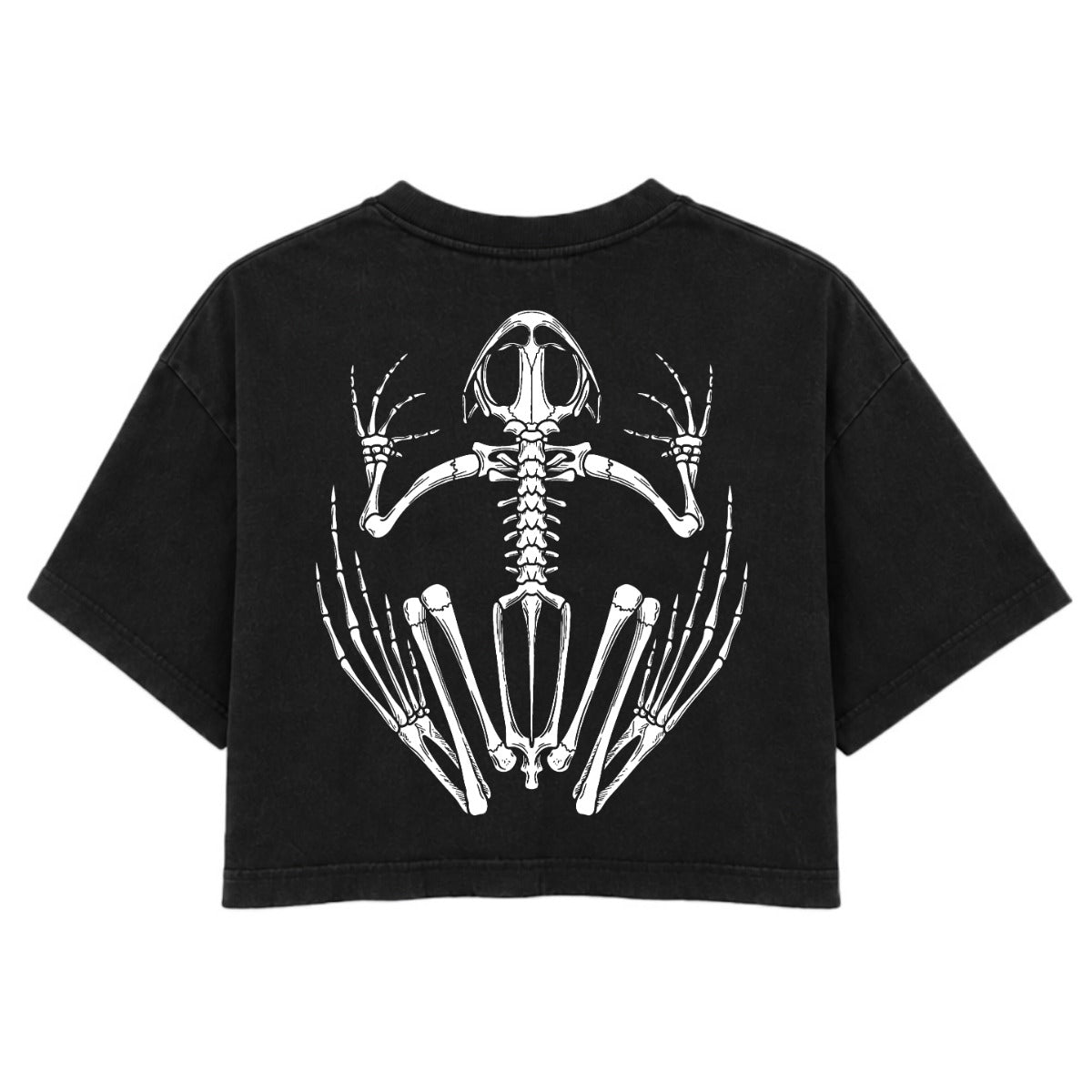 Frog Skeleton | Washed Black | Rogue Womens 220gsm Washed Cropped Tee
