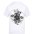 Small logo and flower skull back | White | Rizzer 150gsm Regular Fit T-Shirt - Wrong Crowd Artist merch