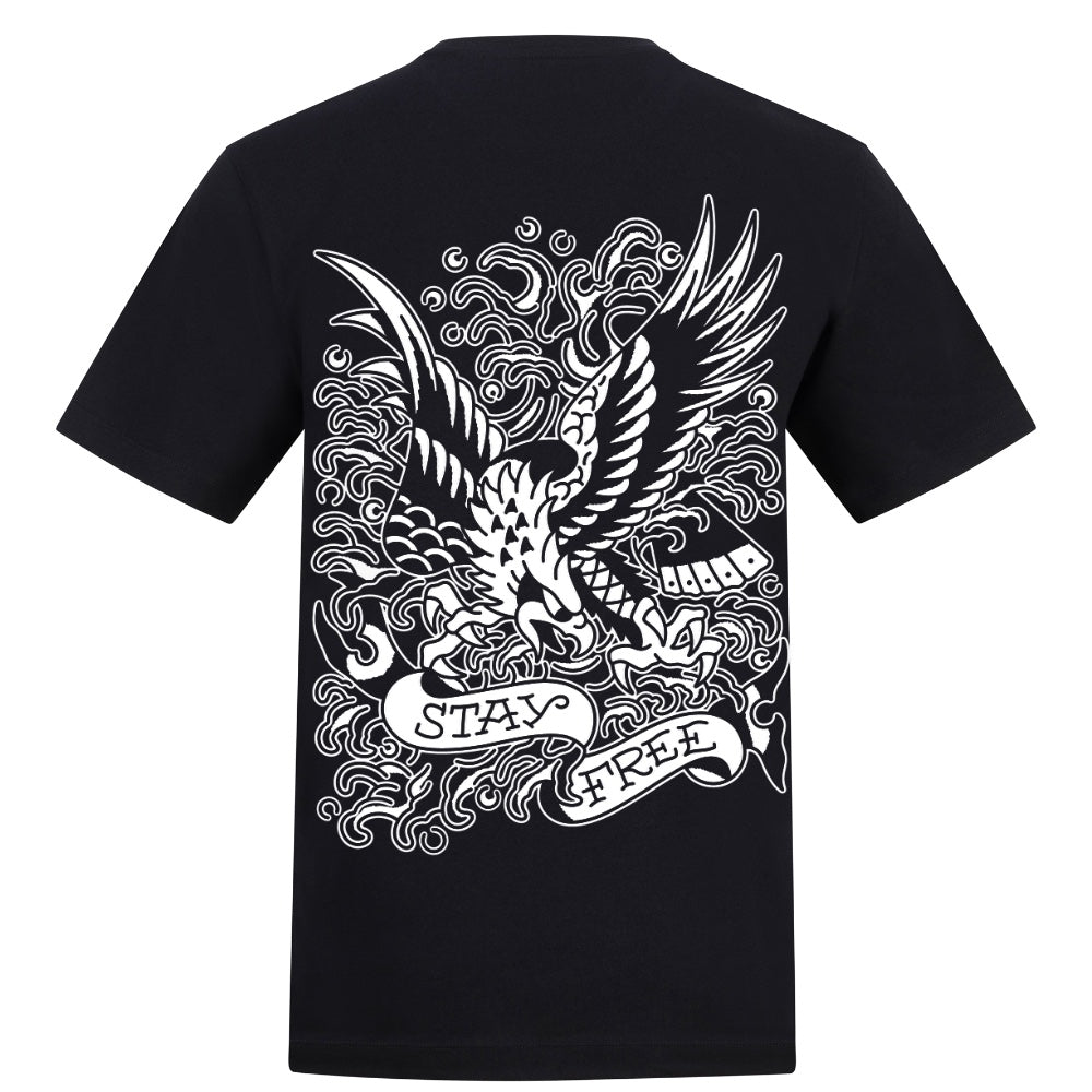 White eagle tee | Black | Duzzer 180gsm Regular Fit T-Shirt - Wrong Crowd Artist merch