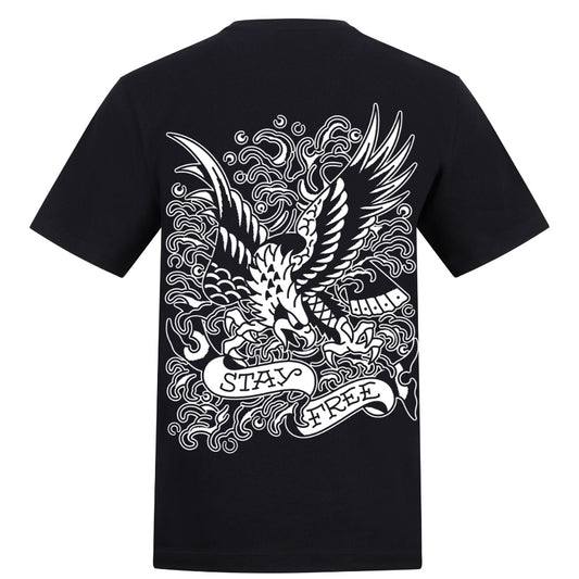White eagle tee | Black | Duzzer 180gsm Regular Fit T-Shirt - Wrong Crowd Artist merch
