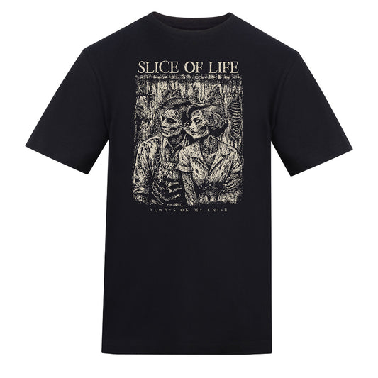 SLICE OF LIFE | Black | Duzzer 180gsm Regular Fit T-Shirt - Wrong Crowd Artist merch
