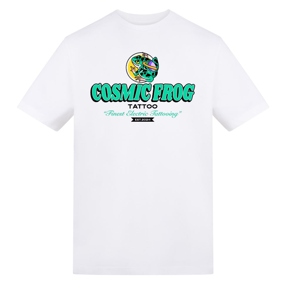 Cosmic Frog Vintage Style Tee | White | Duzzer 180gsm Regular Fit T-Shirt