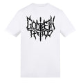 Metal logo with skullflower border back | White | Duzzer 180gsm Regular Fit T-Shirt - Wrong Crowd Artist merch
