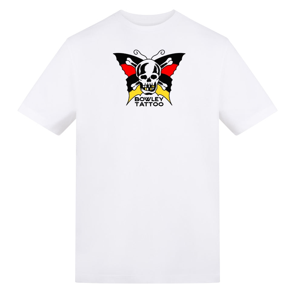 Skull Butterfly | White | Duzzer 180gsm Regular Fit T-Shirt - Wrong Crowd Artist merch