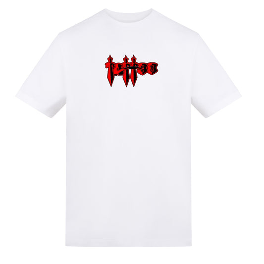 Red Swords Tattoo Tee | White | Duzzer 180gsm Regular Fit T-Shirt - Wrong Crowd Artist merch