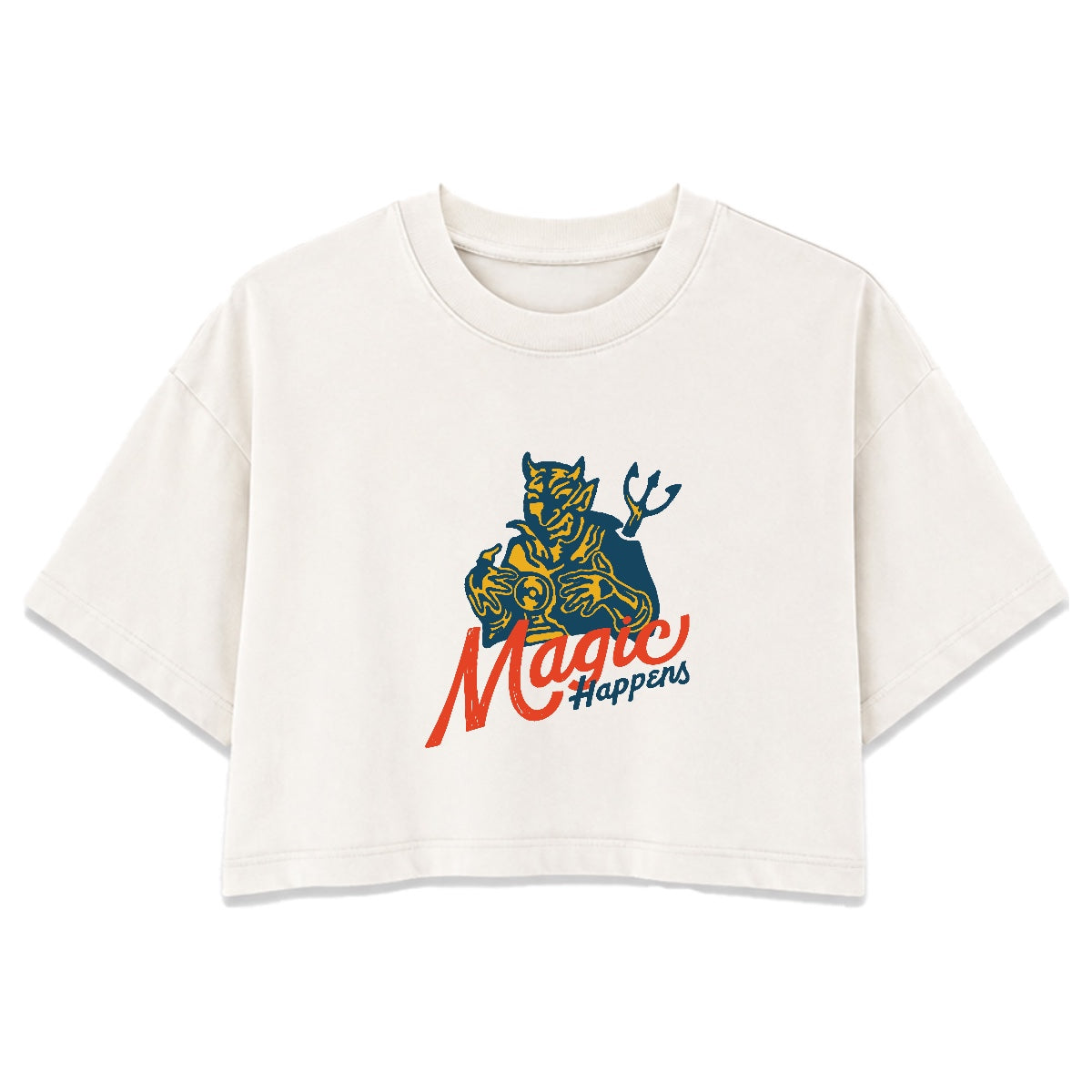 Magic Happens | Vintage Washed White | Rogue Womens 220gsm Washed Cropped Tee